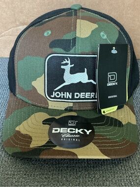John Deere Camo and Black Hat - Adjustable SnapBack - embroidered Black USA flag